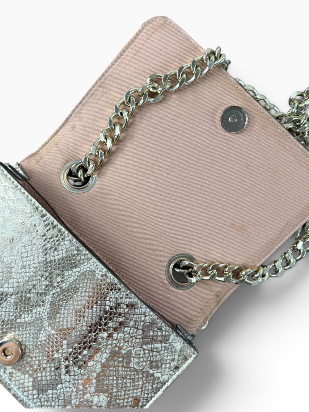 ALDO Metallic Silver Python-Pattern Top-Handle Bag with Chain Trim - Picture 7 of 11